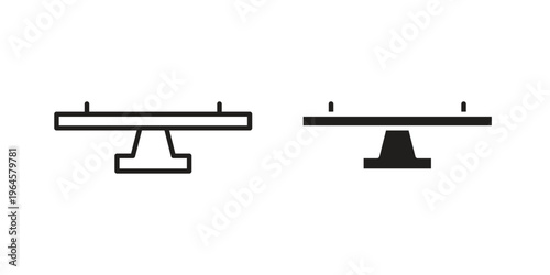 Seesaw icons line and solid version, outline and filled vector design set