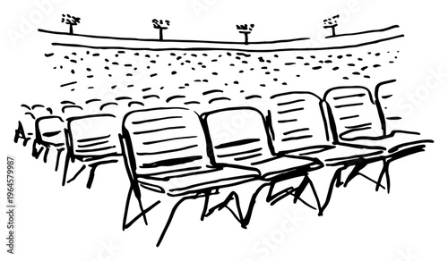 Empty rows of folding chairs in a stadium or auditorium line art style