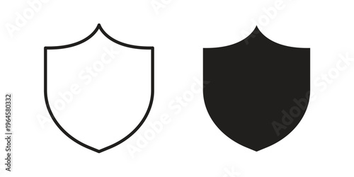 Shield icons line and solid version, outline and filled vector design set