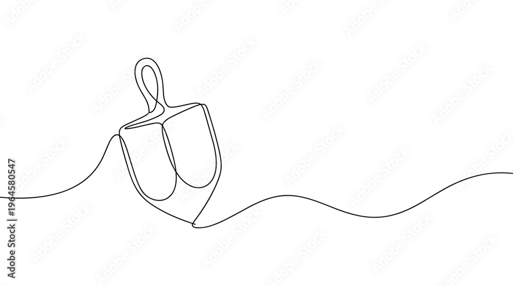 Obraz premium Minimalist single line drawing of a dreidel spinning in motion on a white background representing Hanukkah celebration and Jewish holiday traditions