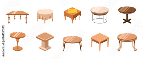 Table silhouette vector icon set collection and isolated on transparent background. Diverse collection of furniture items including a sofa armchair desk and shelving, vector illustration.