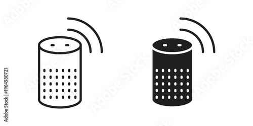 Smart speaker icons line and solid version, outline and filled vector design set