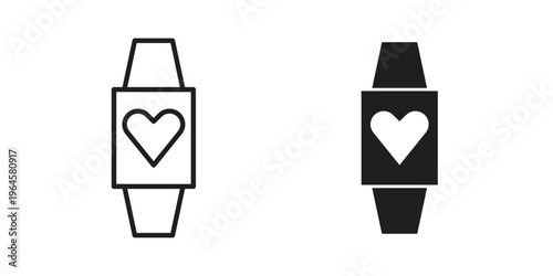 Smartwatch icons line and solid version, outline and filled vector design set