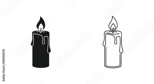 Black and white candles with dripping wax and flames Vector