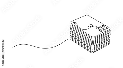 Stack of playing cards with a single card trailing a string, symbolizing luck or chance in a game or gambling context