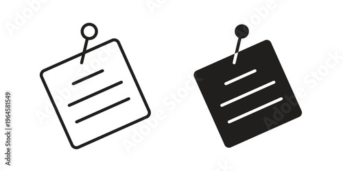 Sticky note icons line and solid version, outline and filled vector design set