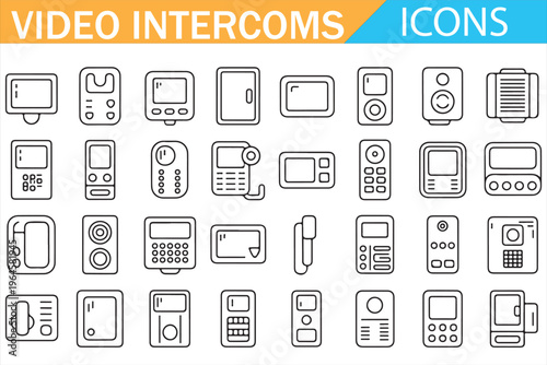 Intercom system icons set video door phone smart home communication vector outline illustration