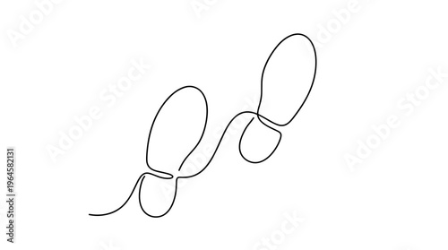 Minimalist single line drawing of two footprints symbolizing a journey or steps taken on a clean white background