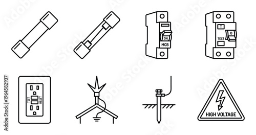 Electrical safety and protection equipment icons for high voltage power supply system installations