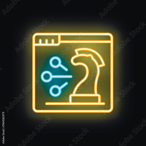 Neon strategy icon glowing on a dark background, representing online business tactics, digital marketing, and marketing solutions