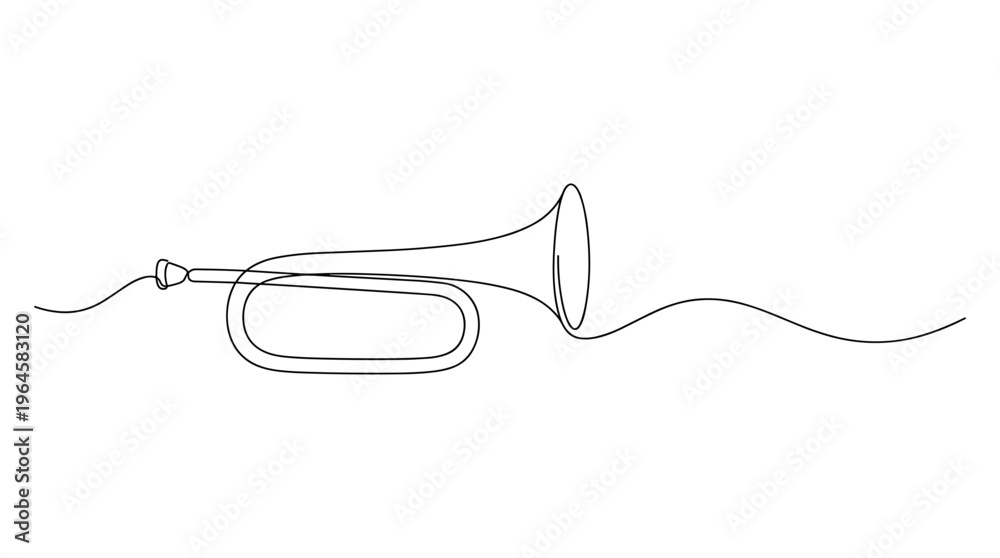 Obraz premium Minimalist continuous line drawing of a bugle horn symbolizing music and performance art