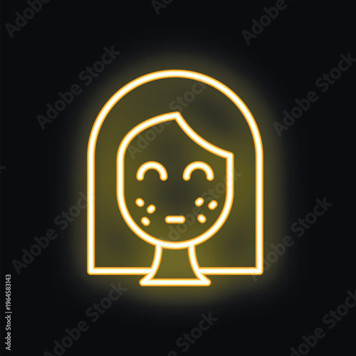 Neon icon of a woman face showing skin problems with acne and pimples