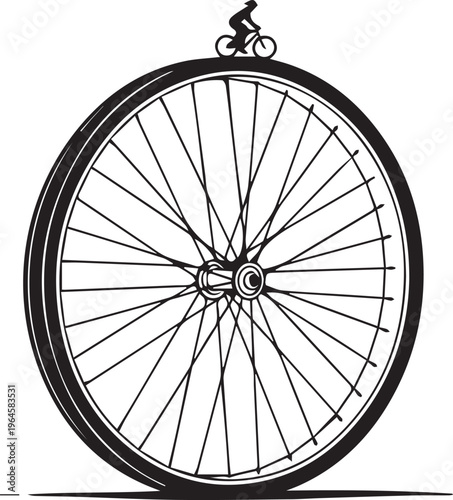 Vintage bicycle wheel illustration with spokes and rim icon in retro style