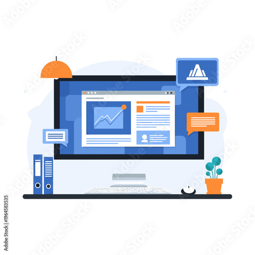 A simple illustration of two blue binder folders on a desk, conveying organization and productivity in a modern office setting.