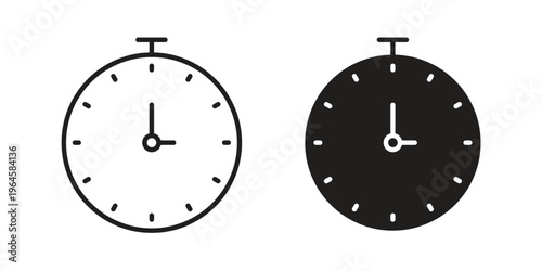 Timer icons line and solid version, outline and filled vector design set