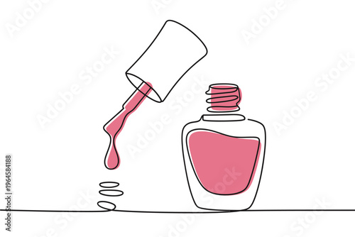 Bild auf Leinwand Minimalist line drawing of a nail polish bottle and dripping liquid