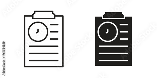 Timesheet icons line and solid version, outline and filled vector design set