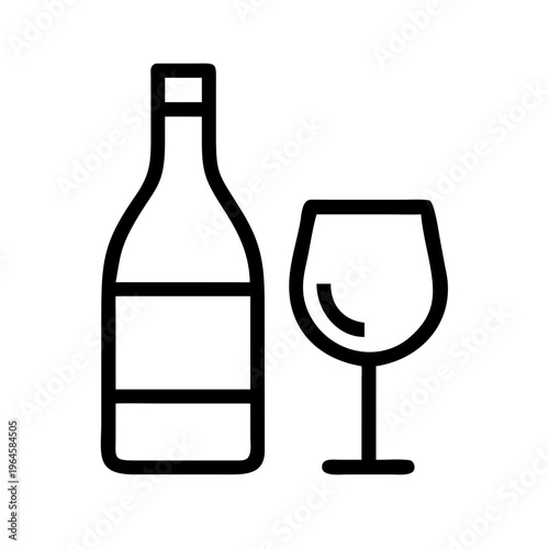Wine bottle and glass icon, simple line art style for restaurant menu