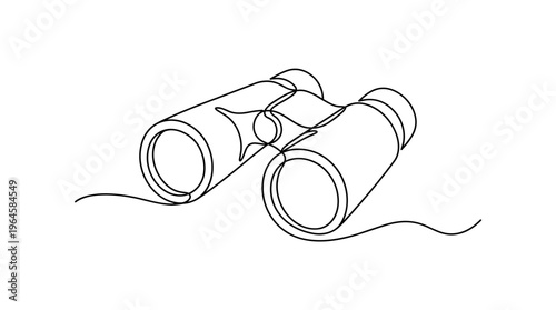 Minimalist continuous line drawing of binoculars symbolizing exploration discovery and vision for travel and adventure