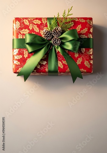 Festive Holiday Gift Wrapped in Red and Green