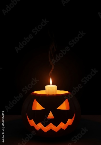 Glowing Jack-o'-Lantern with Flickering Candle