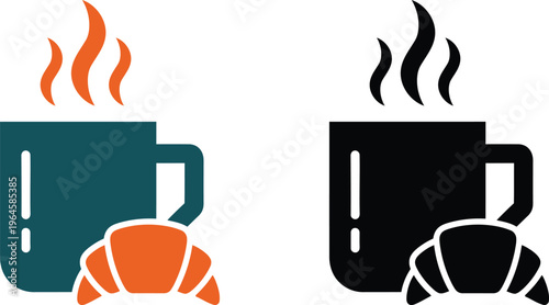 Two steaming coffee cups with different colored designs