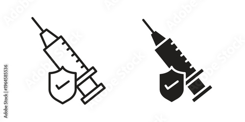 Vaccination icons line and solid version, outline and filled vector design set