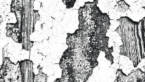 Abstract textured cracked surface with vertical wood grain effect, grunge pattern, halftone dots and weathered look.
