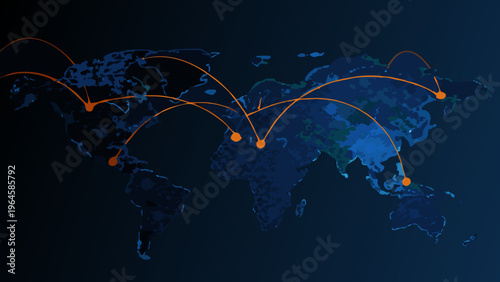 Bild auf Leinwand Global network connections illustrated over a dark blue world map background