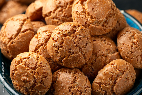 Bild auf Leinwand Amaretti biscuits, a traditional Italian sweet and crunchy almond cookies