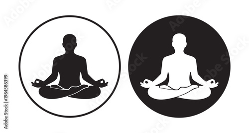 Yoga lotus position silhouette inside circle vector set for mindfulness and wellness design on white background