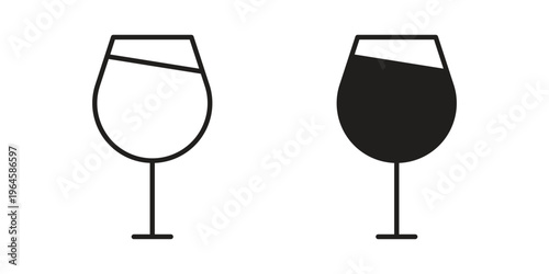 Wine glass icons line and solid version, outline and filled vector design set