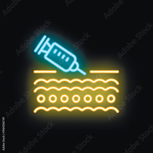 Neon sign representing a syringe injecting a substance under skin layers, great for beauty salons