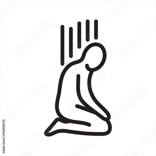 Depression Line Icon – Mood Disorder Mental Health Symbol