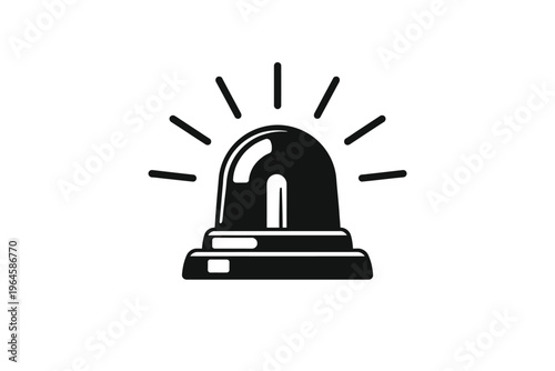 Prominent black and white vector icon illustrating a flashing emergency siren light, signifying critical alerts, warnings, and urgent notifications. Ideal for digital interfaces, safety applications,