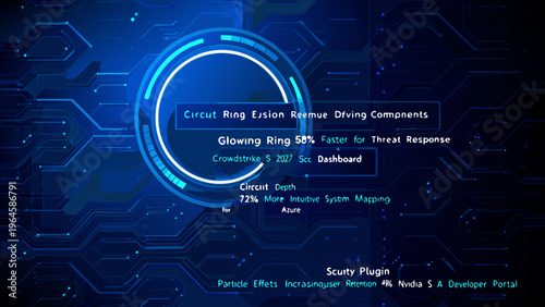 Cybersecurity dashboard with a glowing ring and circuit board design
