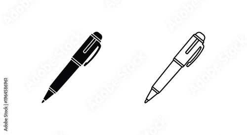 Two pens side by side black and white line art illustration Vector