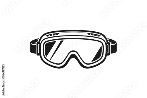 Essential Black & White Ski Goggles Vector Illustration: Premium Eye Protection for Snowboarding, Alpine Skiing, and Winter Sports Enthusiasts – Featuring Clear Lenses, Anti-Fog Technology, UV Defense