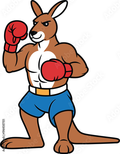 Cartoon kangaroo, boxer, martial arts, sports, illustration, vector