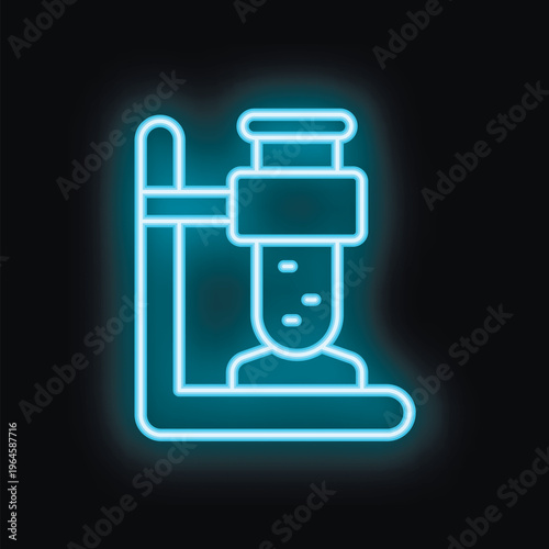 Glowing neon icon of a test tube being heated in a science lab