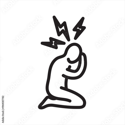 General Anxiety Disorder Line Icon – Chronic Worry Mental Health Symbol