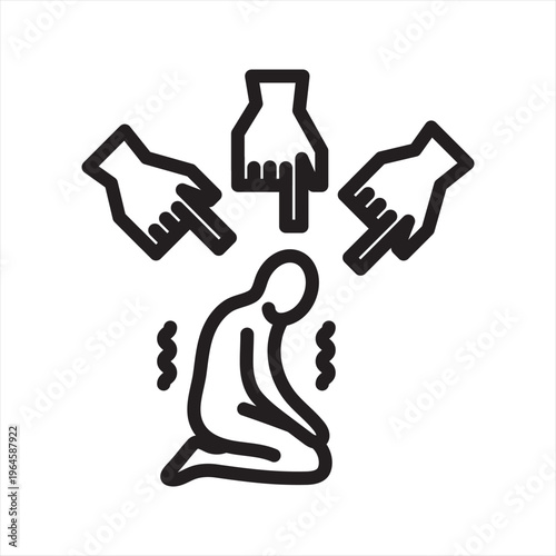 Social Anxiety Line Icon – Fear of Judgment Mental Health Symbol