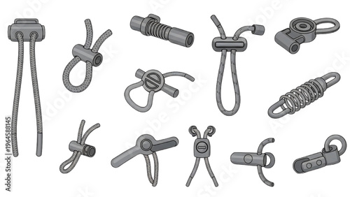 Various ropes and knots in a vector CAD design style illustration