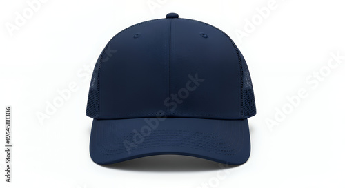 Blank navy blue trucker hat front view isolated on white backdrop hat mockup mockup cap hat template fashion clothing baseball front sport isolated blank