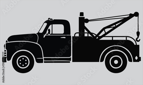 Classic Vintage Garage Tow Truck Silhouette Minimal Vector