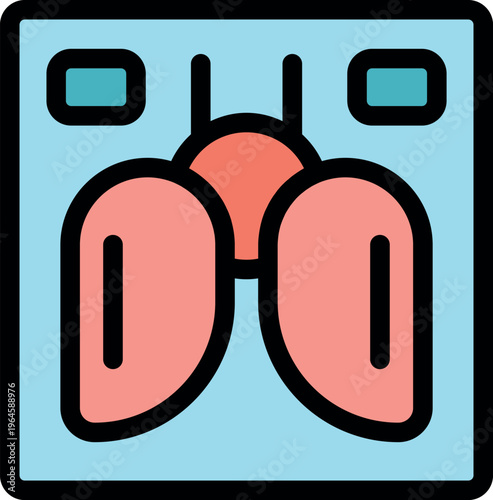 Chest x ray scan detecting lung disease, pneumonia, respiratory illness, represented by a simple icon