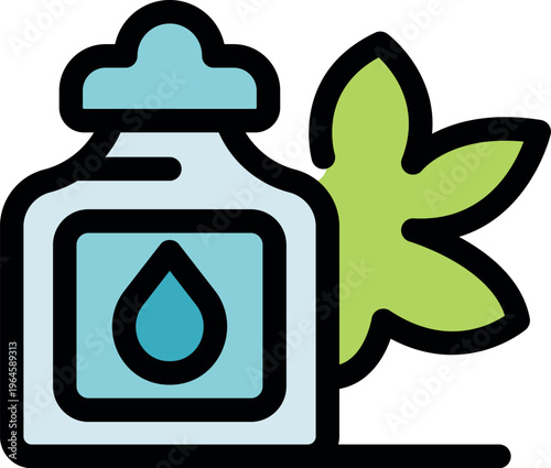 Aromatic oil bottle with fresh leaf promoting natural essence and enhancing wellbeing, ideal for aromatherapy and relaxation