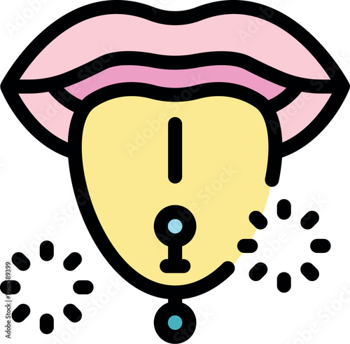 Tongue piercing showing through an open mouth, concept of oral body modification and fashion trends