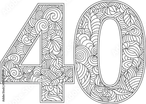 Intricately designed number 40 with floral patterns