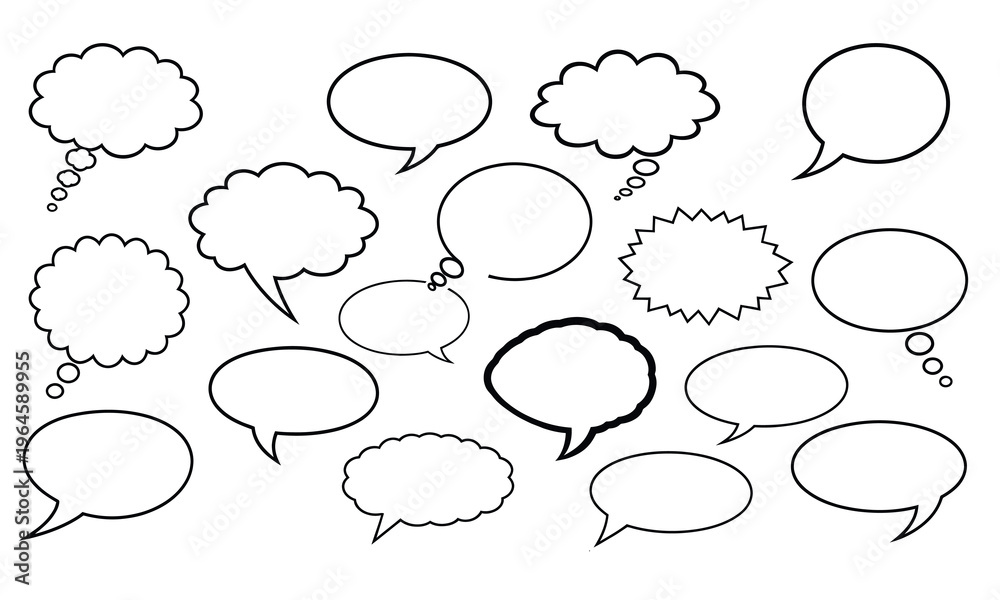 Fototapeta premium Collection of various speech bubbles in black silhouette on white background